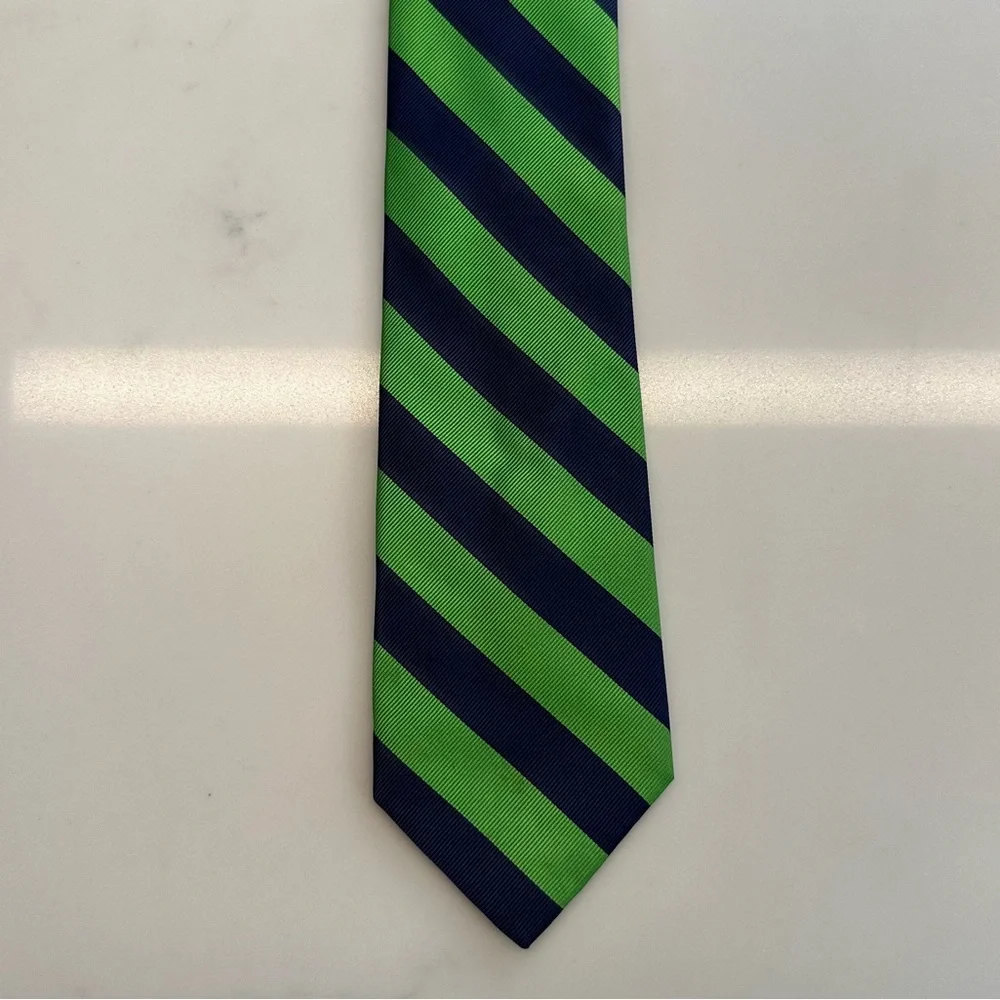 J. Crew Preppy Navy Lime Striped Classic Silk Tie